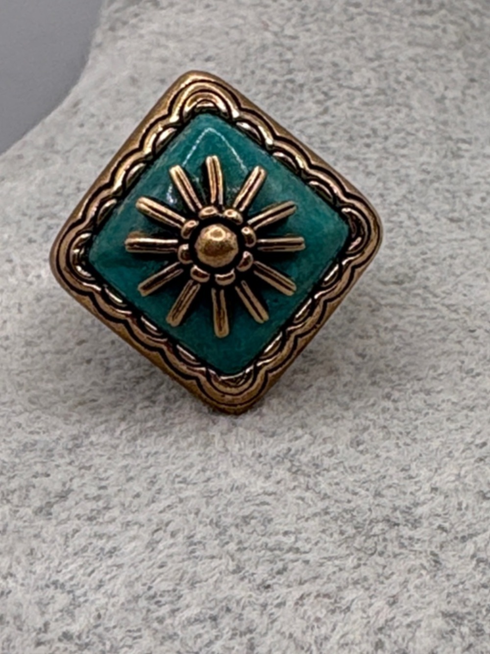 Studio Barse Turquoise and Golden Bronze Sunburst Square Ring 6.75 - Picture 8 of 8